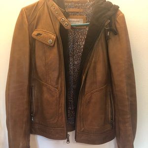 Leather jacket with hood